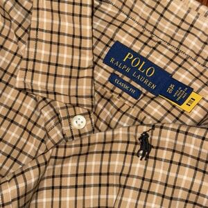 Polo Ralph Lauren Long Sleeve Button Down Oxford Shirt Mens XL Brown White Plaid